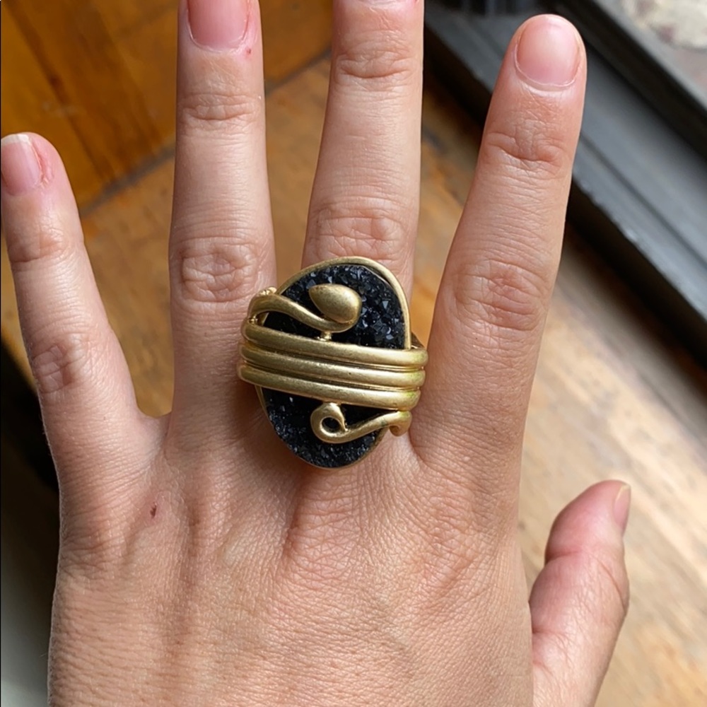 Lia Sophia Black/Gold Snake Ring
